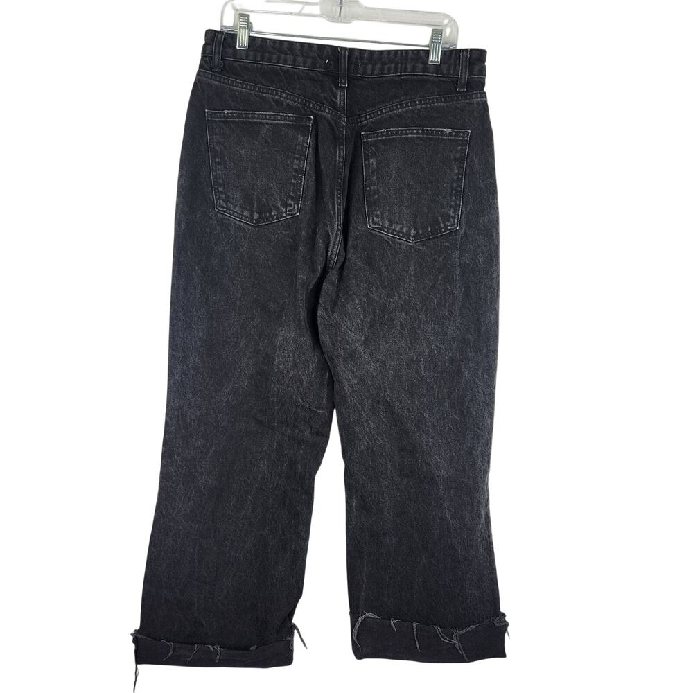 Zara Black Denim Wide Leg Open Knee Cropped Jeans Women's 12 Streetwear Academia - Picture 6 of 12